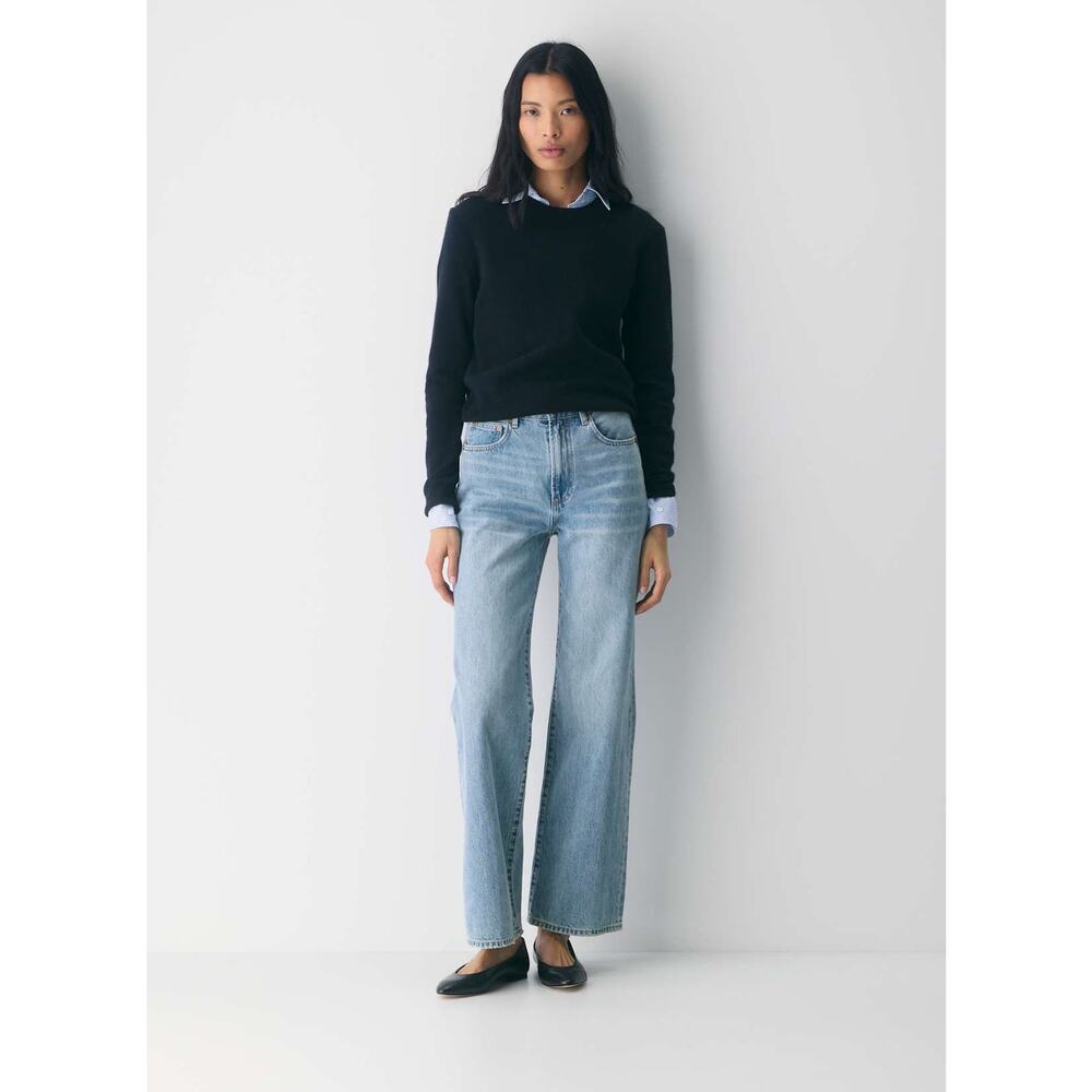DENIM FORUM The Farrah Hi-Rise Wide Leg Jeans Light Wash Cotton Blue Denim 25